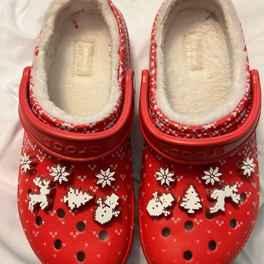 CROCS Red Clogs with Festive Charms